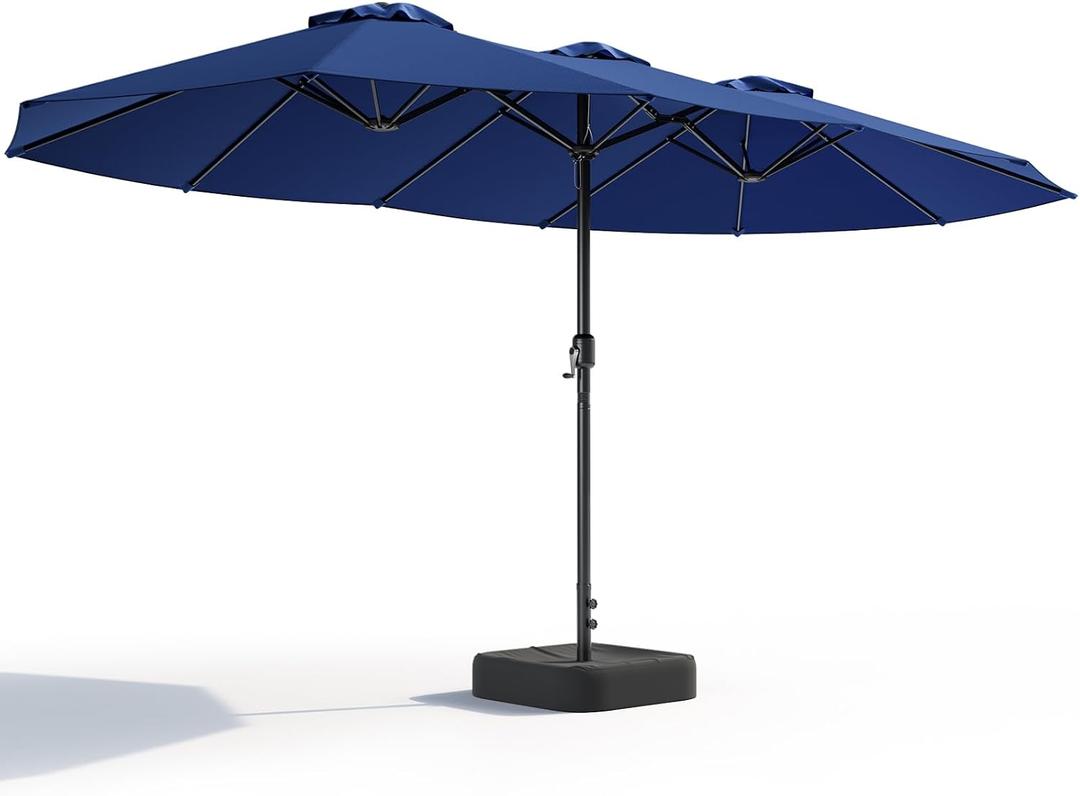 15FT Patio Umbrella, Double-Sided Outdoor Umbrella with base included, Large Standing Umbrella with Crank Handle & Ventilation, Rectangular patio umbrella for Pool, Backyard, Deck, Lawn & Beach, Navy Blue