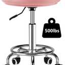 Adjustable Rolling Stool with Wheels Heavy Duty 500lb Round RollingStool with Footrest, Patent Leather Drafting Stool Chair with Wheels Work Spa Salon Seat, Pink