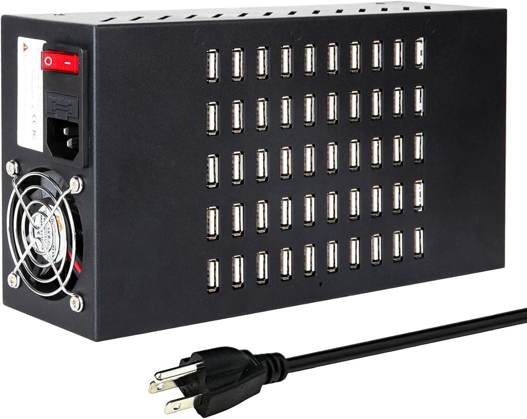 50 Port 200 Watt (40A) USB Charging Station, USB Fast Charger with Intelligent Protection, Multiple US Desktop Chargers, Suitable for Hotels, Shops, Schools, Shopping Malls