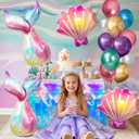 Winrayk Purple Mermaid Party Decorations Birthday Supplies for Girls, Large Foil Balloon with Birthday Banner/ Shell Garland/ Tablecloth/ Metallic Balloon/ Cake Topper, Little Mermaid Party Decoration