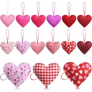 36 Pieces Valentines Felt Heart Ornaments Hanging Valentine Decorations Red Pink Buffalo Felt Hearts Ornaments for Tree Heart Decorative Hanging for Wedding Party Decor