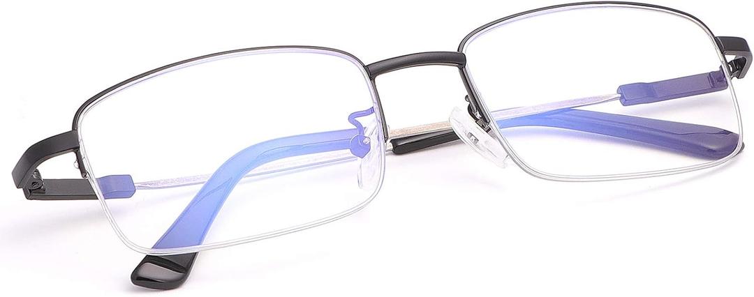 LJIMI Progressive Multifocus Presbyopic Reading Glasses Blue Light Blocking Half Frame Titanium Alloy No Line Multifocal UV Protection Computer Readers for Men and Women Eyeglasses Anti Glare Eyewear