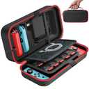 Switch Carrying Case Compatible with Nintendo & OLED, Portable Switch Travel Carry Case Fit for Joy-Con and Adapter, Hard Shell Protective OLED Pouch Bag with 20 Games, Red Wii Accessory Kits