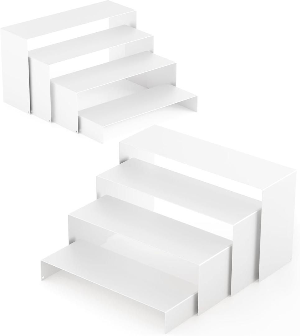 White Matte Metal Display Stand,8 Pcs 2 Set Display Risers, Metal Rectangular Display Shelf Holders for Showcase, Dessert, Perfume, Vendor Events, Cupcake Stands, Toys Display Shelves ( 8Pcs-White, 7L~8L~9L )