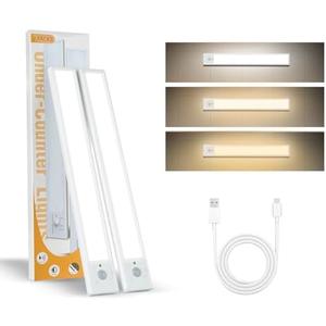 JACKPOT BOOM Under Cabinet Lights 2 Pack 12 inch Rechargeable Battery Operated Motion Sensor Light Indoor USB Charging Closet Lights Battery Operated with 3 Color Temps for Kitchen, Stairs, Home