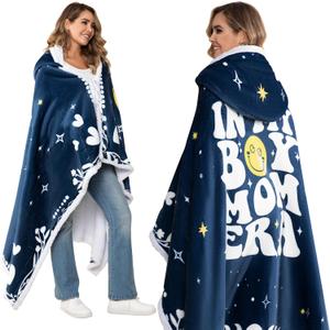 Boy Mom Wearable Blanket Hoodie, Blue Hoodie Blanket for Women, Mothers Day Birthday Gifts from Son, New Mom Gifts for Boy Mother