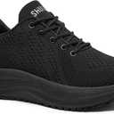 Women's Non Slip Work Shoes Slip Resistant Nurse Sneakers with Arch Fit Support Comfortable Mesh Walking Shoes for Food Service Chef Kitchen Restaurant Black 11 (Black)