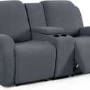 TAOCOCO Recliner Loveseat Cover with Middle Console Sofa slipcover, Stretch Reclining Sofa Covers for 2 Seat Reclining Couch, Jacquard Pattern Soft Loveseat Slipcover Furniture Protector, Grey (2 Seat with Console)