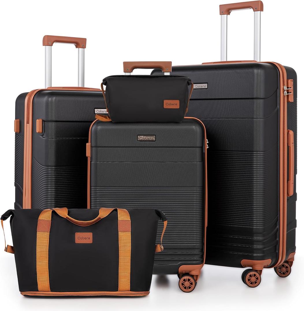 Cobens Luggage Sets 5 Piece with Spinner Wheels, 20/24/28inch | Lightweight ABS Hardshell Suitcases, Waterproof, Combination Lock, 3-Stage Telescopic Handle, Suitcase for Traveling