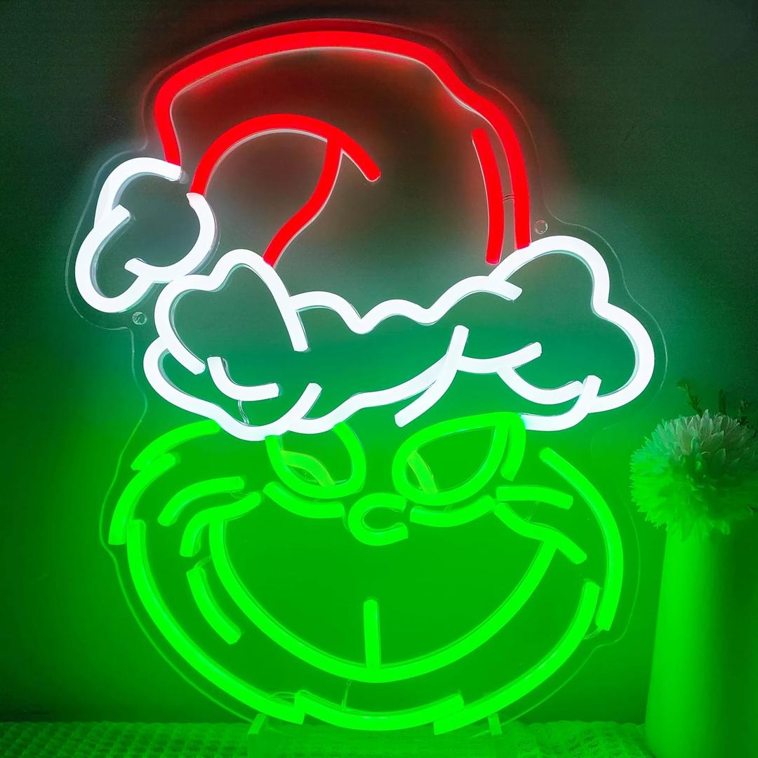 Christmas Neon Sign Whoville Xmas Decoration Green LED Neon Light Wall Decor for Christmas, Holiday, Home Decor, Bedroom, Living Room