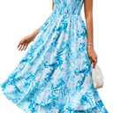 GRACE KARIN Women's 2026 Summer Floral Boho Dress Square Neck Strapped Swing A Line Sundress Beach Long Maxi Outfits (Blue)