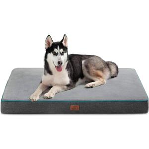 Bedsure Memory Foam Dog Bed for Large Dogs - Orthopedic Waterproof Pet Mat for Crate with Removable Washable Cover and Nonskid Bottom - Water-Resistant Plush Flannel Fleece Top Pet Bed, Grey (35.0"L x 22.0"W x 3.0"Th)
