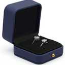 Wedding Ring Box Engagement Box Dusty Blue, Square Leather Velvet Jewelry Ring Bearer Box, Premium Gorgeous Vintage Double Slots Ring Box for Proposal, Ceremony, Anniversary, Gift