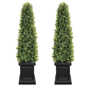 4ft Boxwood Outdoor Topiary Set of 2, Tall Porch Trees, All-Year Green Fake Plant Topiary Trees Artificial Outdoor with Sturdy Pot for Porch Indoor (Square)