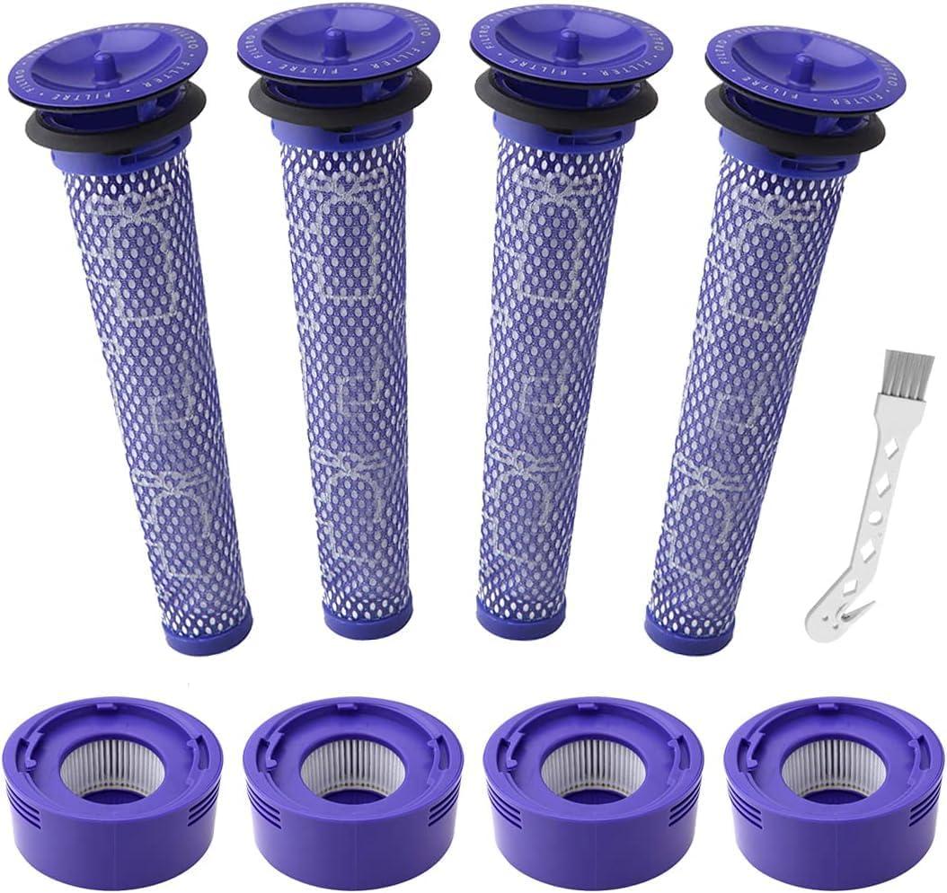 8 Pack Vacuum Filter Replacement Kit for Dyson V7, V8 Animal and V8 Absolute Vacuum, 4 Post Filter, 4 Pre Filter, Replaces Part # 965661-01 & 967478-01 (2+2)