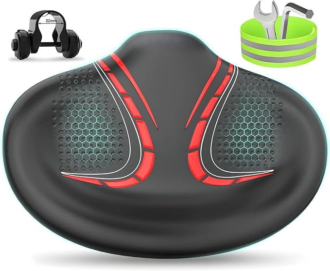 BLUEWIND New Noseless Oversized Bike Seat, Wide Bicycle Saddle Novel Backrest Design for Electric Bike, Universal Fit Exercise Bike or Road Stationary Bike Seat Cushion for Men & Women