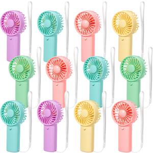 Rossesay 12 Pcs Mini Portable Fan Handheld Battery Operated Portable Small Personal Fans for Summer Beach Indoor Outdoor Travel Cooling Gift (Macaron Colors)
