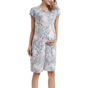 GINKANA Maternity Labor Delivery Hospital Gown Breastfeeding Nursing Nightgown Nursing Nightdress (Small, White Gray With Flower, Large)