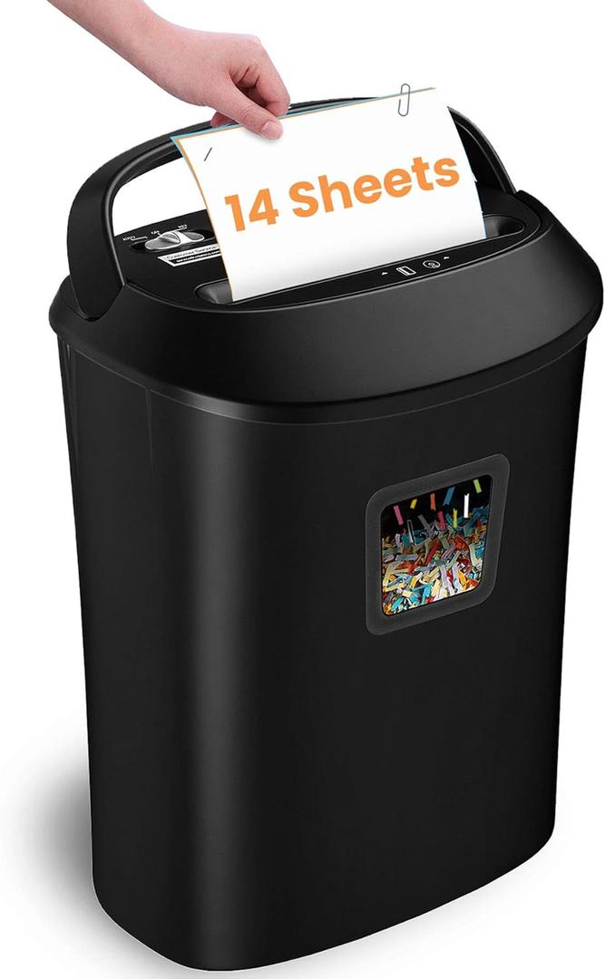 Paper Shredder,VidaTeco 14-Sheet Cross-Cut Shredder with US Patented Cutter,Also Shreds Card/CD,Heavy Duty Paper Shredding Machine for Home Office,Fast with Jam Proof System,6.6-Gallon Basket (ETL) (Cross Cut 14-Sheet)