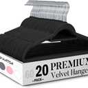 Smartor Black Velvet Hangers 20 Pack, Space Saving Clothes Hangers with Tie Bar, Non-Slip Felt Hanger with Shoulder Notches, Heavy Duty Suit Hanger for Coat, Shirt, Pants, Dress