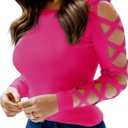 Women's Sexy Criss-Cross Long Sleeve Blouse Cut Out Cold Shoulder Tops Hollow Out Dressy Casual Basic Shirts (Large, Pink)