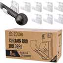 8pcs Heavy Duty Curtain Rod Holders with Wide Hook, 5X Stronger Than Adhesive Curtain Rod Hooks, 20 LBS Tension Curtain Rod Bracket for Wall with Level and Pin Guide, Curtain Wall Mount