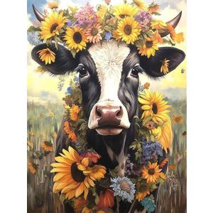 GQYCZZ Cow Diamond Painting Kits for Adults, 5D DIY Diamond Art Kits for Beginners, Full Drill Diamond Painting Kits for Home Wall Decor, Sunflower, 12x12 Inch