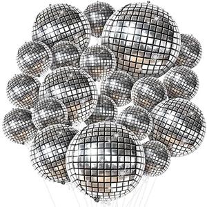 KatchOn, Silver Ball Balloons - 32 Inch, Pack of 20 | Shiny Disco Ball for Disco Party Decorations | 4D Sphere Disco Balloons for Disco Bachelorette Party Decorations | Silver Birthday Décor