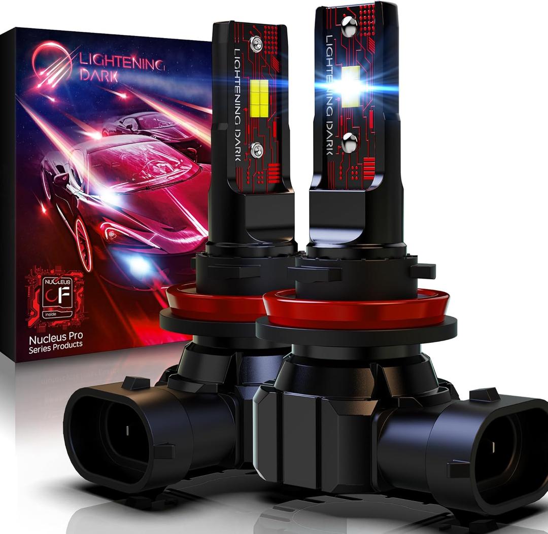 LIGHTENING DARK H11 Light Bulb, H8 H9 H11 Fog Bulbs 6500K Xenon White Extremely Bright Wireless Fanless (Pack of 2)