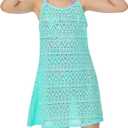 Girls Swim Cover Ups Beach Crochet Mesh Crossback Swimsuits Cover Up Dress for Girls 4-12 Years