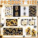 Fourluoo 10 Pcs Sunflower Kitchen Accessory Bee Oven Mitts and Pot Holder Set Retro Black Dish Towel Summer Rugs Mats Farmhouse Kitchen Accessories for Chef Baking Cooking Grilling BBQ Women Home Gift