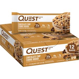 2 x Quest Nutrition Chocolate Chip Dough Cookie Protein Bars, 21g Protein, 1g Sugar, 4g Net Carb, High Fiber, Gluten Free, Keto Friendy, 12 Count (EXP 11/08/25)
