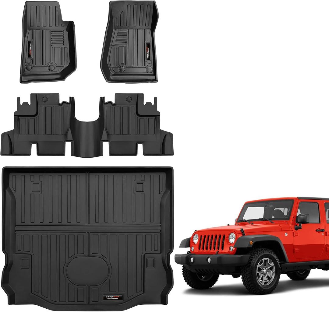 All Weather Floor Mats & Cargo Liner for 2007-2018 Jeep Wrangler JK Accessories TPE Rubber Mat (for 2007-2018 Jeep Wrangler JK 4 Door)