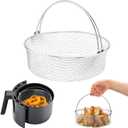 Air Fryer Basket, 8Qt Air Fryer Replacement Accessory Mesh Basket with Handle, 18/8 Round Stainles Steel Steamer Basket for Air Fryer, Instant Pot, Oven, Steamer Basket, Household Frying Food Basket