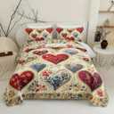 Floral Heart Patchwork Quilt King Size for Teens Adults Room Decor,Floral Romantic Bedspread Sets King Size Lovely Bedroom Decor,Bohemian Bed Cover Set for Boys Girls Room Decor (Cg250812 3)