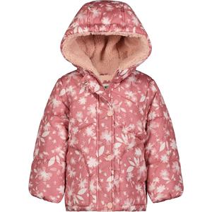 OshKosh B’gosh Baby Girl's Hooded Winter Puffer Jacket with Faux Fir Trim, Pink with Allover Leopard Pattern and Snowbib, 4 Years