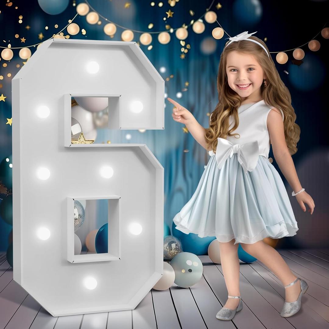 Marquee Numbers 3 Feet Tall,Cool White Light Up Numbers 6, Large Numbers for 6th 16th 60th Birthday Party Decorations, Big Numbers for Anniversary Decor（DIY Kits）