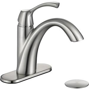 Brushed Nickel 1-Handle Single Hole Bathroom Faucet, 3-Hole Deck Plate, Pop-Up Drain and Water Supply Lines Included, TAF206-BN