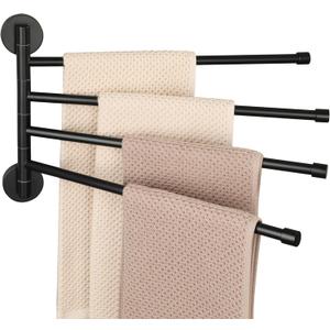 Alise Swivel Towel Rack,Folding 4 Arms Hand Towel Bars Towel Hanger for Bathroom,Wall Mount Drying Racks for Laundry,SUS304 Stainless Steel Swing Out Towel Holder Storage Space Saving,Matte Black