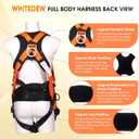 Fall Protection Premium Safety Harness with Shock Absorbing Lanyard, Vented & Padded Shoulder, Legs & Back - Upgrade 4 Quick Buckles (Orange)