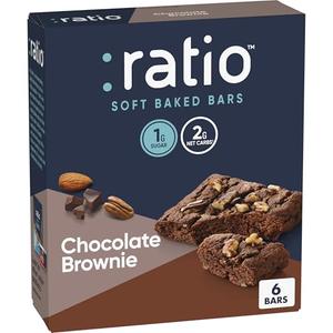 Pack of 2 Ratio Soft Baked Bars, Chocolate Brownie, 1g Sugar, Keto Friendly, 5.34 oz (6 Bars)