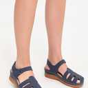 Women's Closed Toe Wedge Sandals - Dressy Summer Fisherman Sandals Comfortable (Blue)