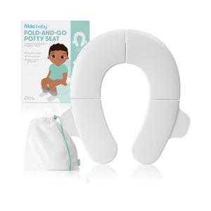 Frida Baby Fold-and-Go Portable Potty Seat for Toilet, Foldable Travel Potty Seat for Toddler, Fits Round & Oval Toilets, Non-Slip Base, Handles, Includes Free Travel Bag