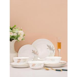 Artistic Gilt Porcelain Dinnerware Set with Fireproof Porcelain, Glazed Figure Inside, Jingdechen Crafts, Service for 4 (Maple Leaf)