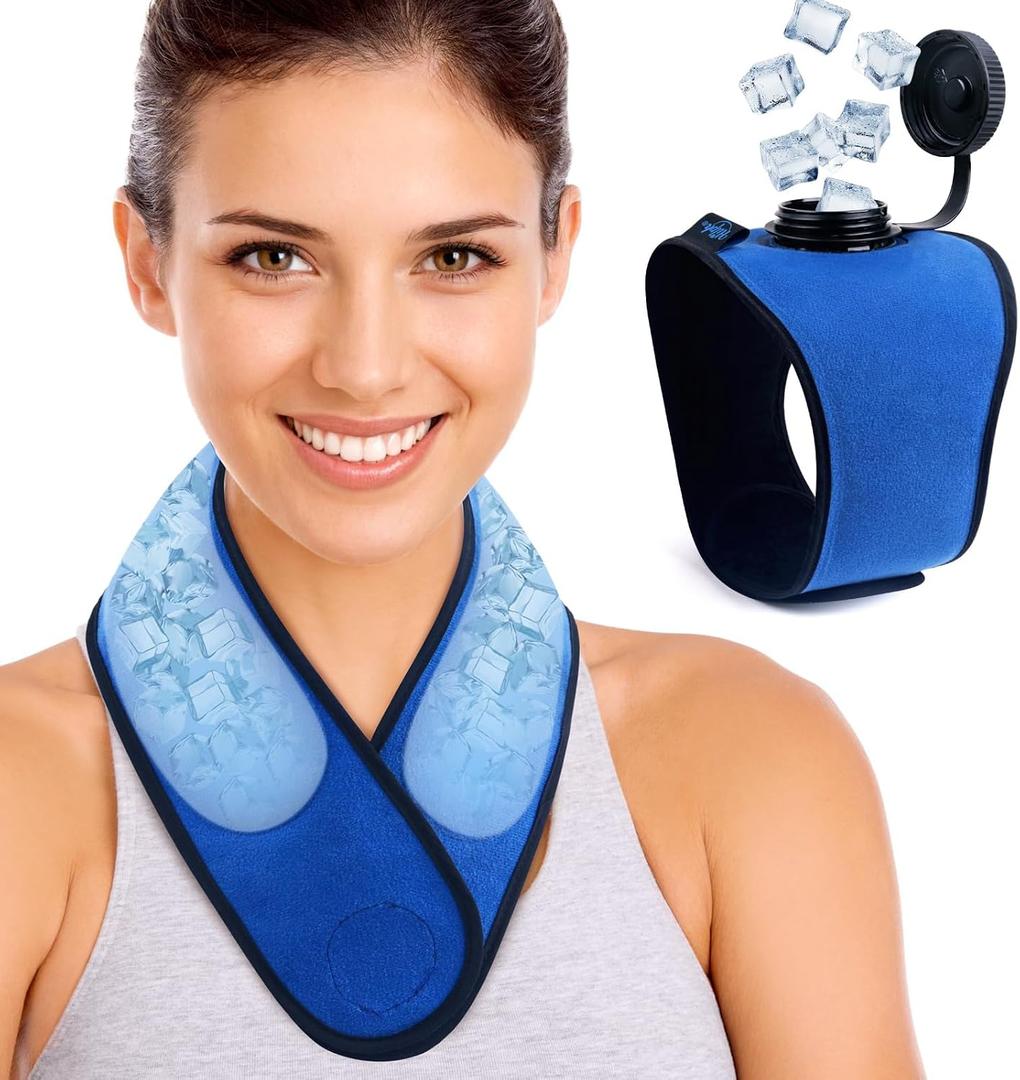 Hilph Refillable Neck Ice Pack Wrap, Wearable Ice Bag for Neck Pain Relief & Cooling, 2 Hours Long Lasting Cold Therapy for Muscle Relief, Hot Flashes, Summer Heat, Headache, Migraine, Injuries
