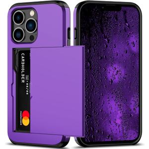 Nvollnoe for iPhone 13 Pro Case with Card Holder Heavy Duty Protective Dual Layer Shockproof Hidden Card Slot Slim Wallet Case for iPhone 13 Pro for Men&Women(Purple)