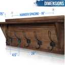HBCY Creations Rustic Brown Solid Wood Wall Mounted Coat Rack with Shelf, 5 Hooks, 24" Long - Kitchen, Mudroom, Entryway, Bathroom - Includes Mounting Hardware, Coat Hanger, Dog Leash Hooks