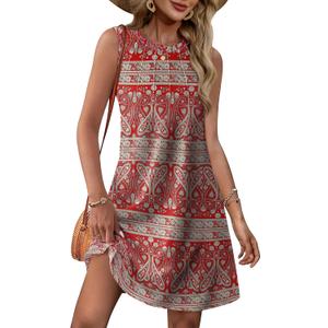 WIHOLL Summer Dresses for Women 2026 Loose Crew Neck Sleeveless Sundresses Casual Swimsuit Coverup with Pockets (Red, XXL)