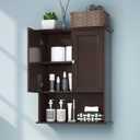 Bathroom Wall Cabinet Expresso Over Toilet Storage - 24x30 in Above Toilet Wood Medicine Cabinet with Adjustable Shelf & 2 Door Mounted Wall Cabinet (24x30 Silver Handle+Open Space)