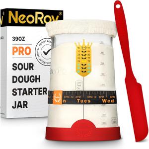 Pro Sourdough Starter Kit - 39 Oz Glass Sourdough Starter Jar (With Cloth Lid,Silicone Base,Scraper,Date Tracker,Temp Strip) - Sourdough Bread Baking Supplies For Sour Dough Bread Loaf (Red)